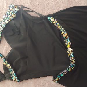 Beautiful one shoulder goan. Black with aurora borealis crystal beading